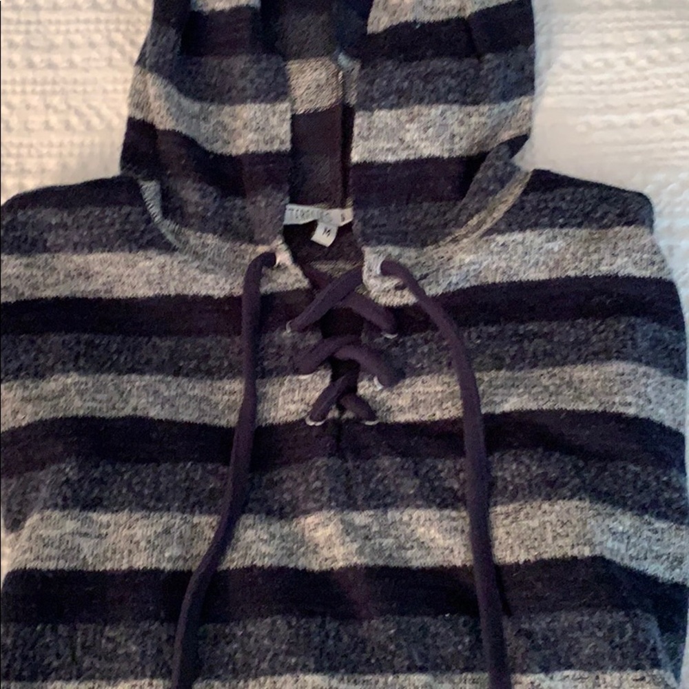 Striped lace-up hoodie sweater